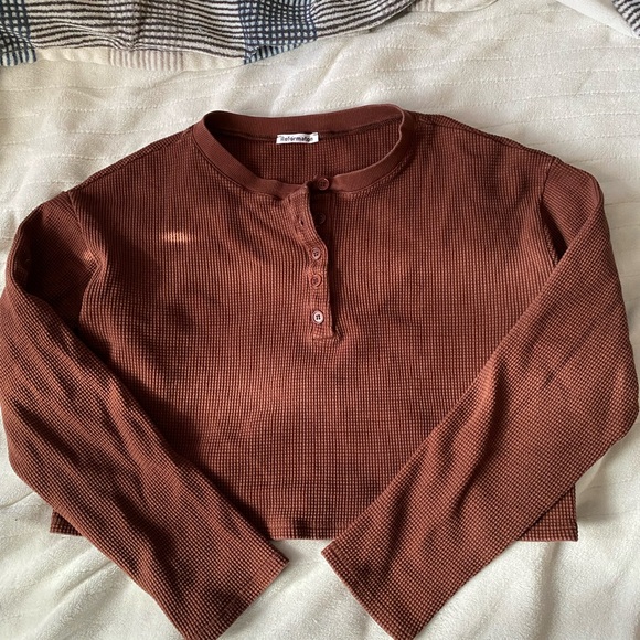 Reformation Tops - Reformation Rust Brown Waffle Knit Long Sleeve Henley Top